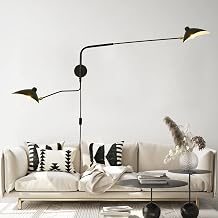 Modern Plug in Wall Sconce 2 Lights Swing Arm Wall Lamp, Mid Century Wall Light Fixtures with On/Off Switch, Industrial Black Wall Mount Lighting for Bedside Living Room (2 Lights)