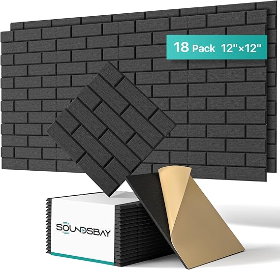 18 Pack Sound Proofing Panels Brick, Soundsbay Acoustic Panels Self-Adhesive, High Density Acoustic Wall Panels for Recording Studio, Home, Offices 12"×12"×0.4"